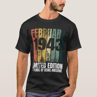 T-shirt Vintage Février 1943 Cadeaux Anniversaires 77 Ans 