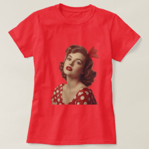 T-Shirt Vintage Fille Pin-Up Années 1950 à Points