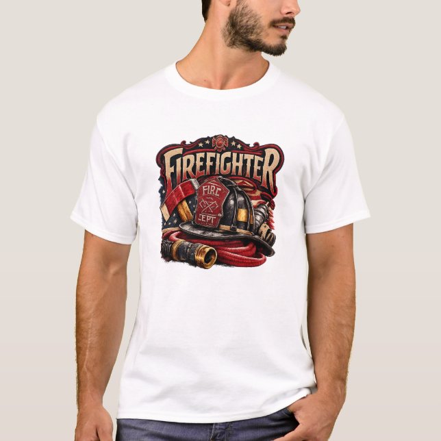 T-shirt Vintage Firefighter Retro Emblem Design (Devant)