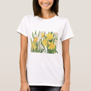 T-shirt Vintage Floral Art Japonais Narcisse Vert Sauge