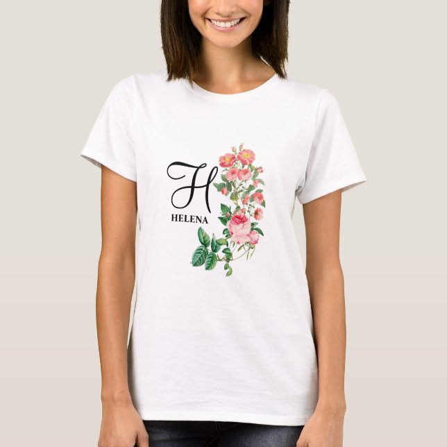 T-shirt Vintage Floral Botanique Customisé Monogramme (Devant)
