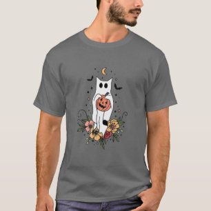 T-shirt Vintage floral Fantôme Chat Cute Halloween Graphiq