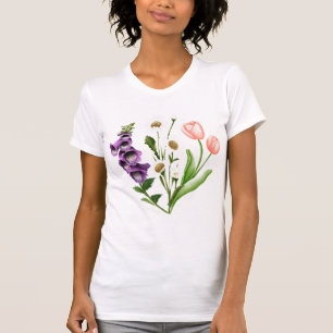 T-shirt Vintage Floral Plante Foxglove Daisy Tulip Flower