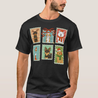 T-shirt Vintage Funny Dogs Christmas Stamps Cute Xmas Dogs