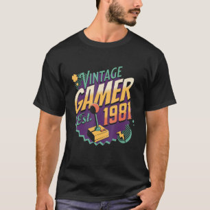 T-shirt Vintage Gamer 1981 Joystick Ancien École Rétro Gam
