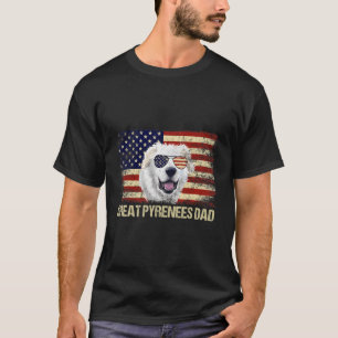 T-shirt Vintage Grand Pyrénées Papa Amérique Drapeau 4E Ju