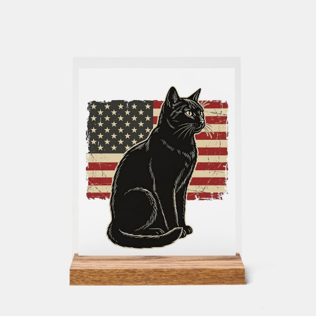 T-Shirt Vintage Graphique Chat Patriotique Drapeau (Recto)