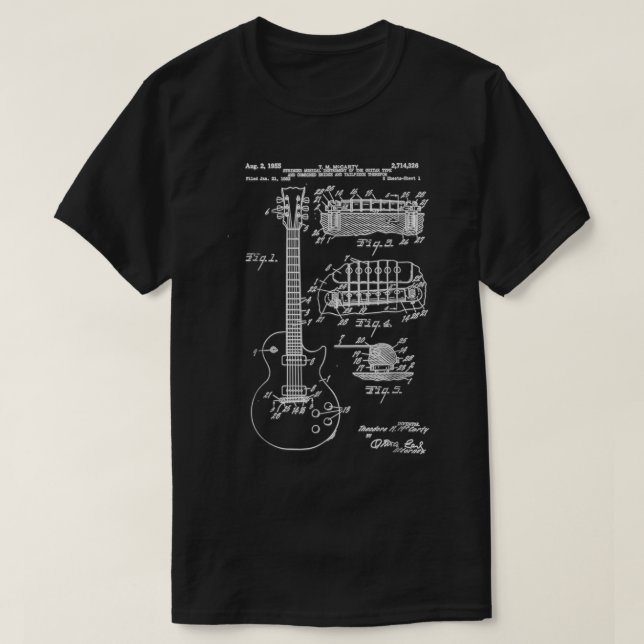 T-shirt Vintage Guitar Patent Blueprint Art (Design devant)