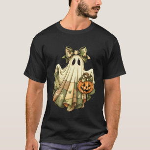 T-shirt Vintage Halloween camouflage vert patchwork fantôm