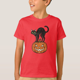 T-shirt Vintage Halloween Chat noir et Citrouille Retro De