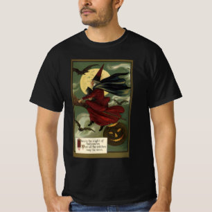T-shirt Vintage Halloween sorcière Broomstick avec chat