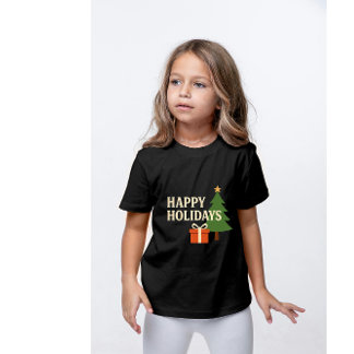 T-shirt Vintage Happy Holidays Christmas Tree & Gift Illus