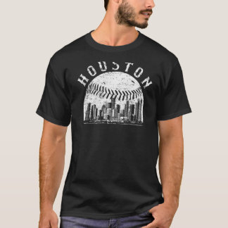 T-shirt Vintage Houston Cityscape Baseball Homme Femmes