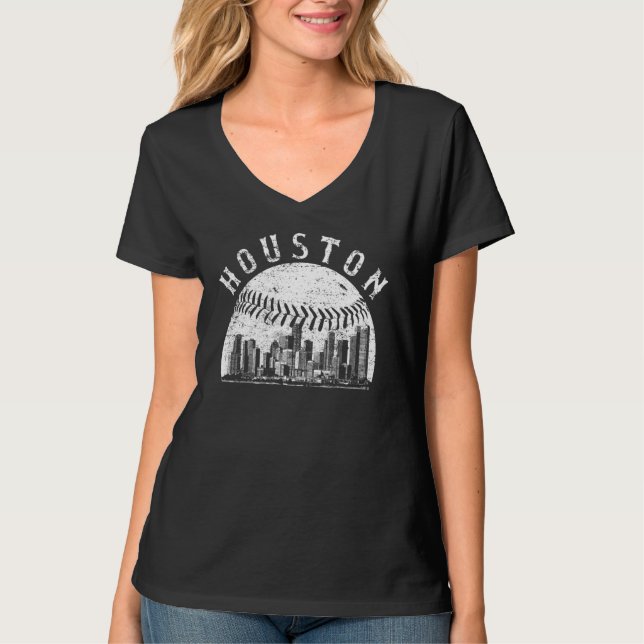 T-shirt Vintage Houston Cityscape Baseball Skyline (Devant)
