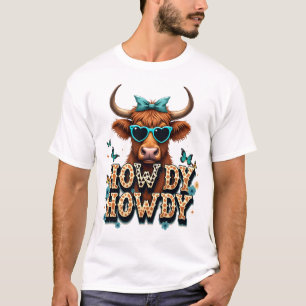 T-shirt Vintage Howdy Vache des Highlands avec Lunettes de