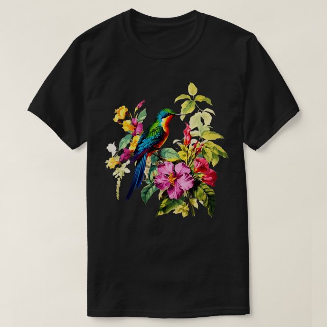 T-shirt Vintage Hummingbird Illustration Jardin Oiseau Wat (Design devant)
