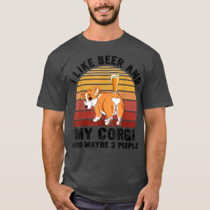 T-shirt Vintage J'Aime Bière & Mon Corgi & Peut-Être 3 Per