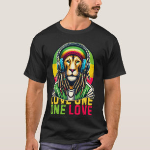 T-shirt Vintage Jamaïcain One Love Casques Lion Rasta Re