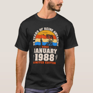 T-shirt Vintage Janvier 1988 35 Ans Pêche 35th Bir