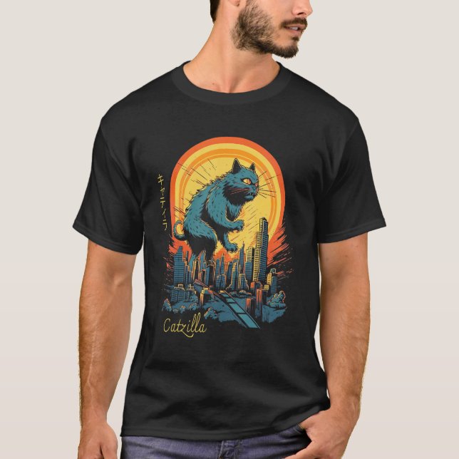 T-shirt Vintage Japanese Sunset Catzilla 2 (Devant)
