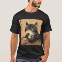 Vintage Japon art chat mignon avec une tasse de ca