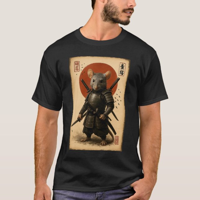 T-shirt Vintage japonais Art Anime Graphisme Samurai Rat W (Devant)