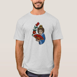 T-shirt Vintage japonais GIrl avec ventilateur et fleurs t