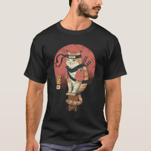 T-shirt Vintage japonais Retro Sushi Samurai Neko Cat