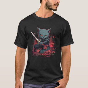 T-shirt Vintage japonais Samurai Ninja Chat Tattoo Kawaii 