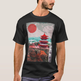 T-shirt Vintage Japonais Temple Fleuve Japon Woodblo