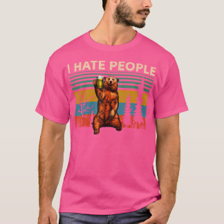 T-shirt Vintage Je Déteste Les Gens - Bear Camping Randonn