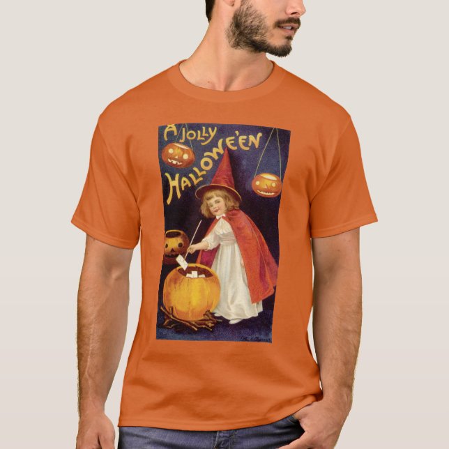 T-shirt Vintage Jolly Halloween Witch by Ellen Clapsaddle (Devant)