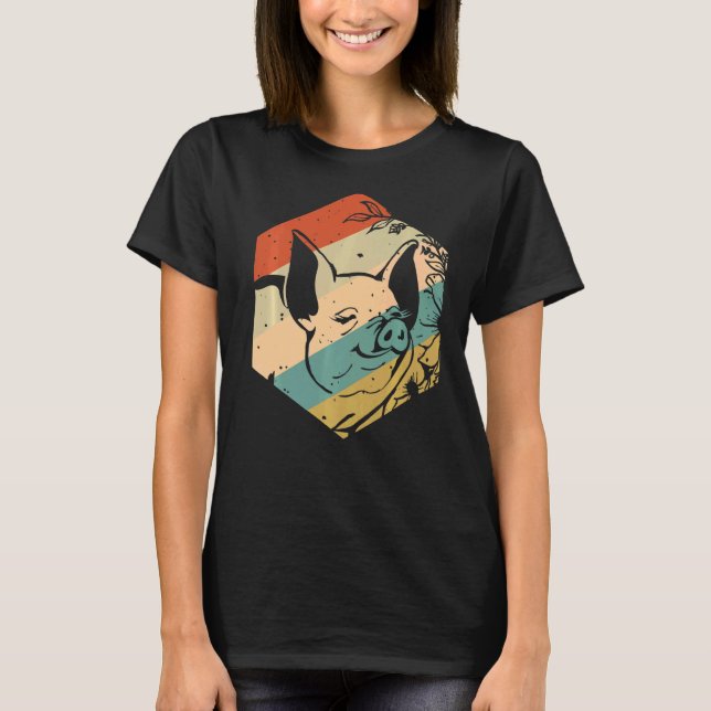T-shirt Vintage Joyeux Cochon avec Fleurs Fermier (Devant)