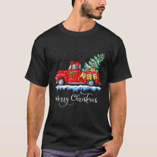 T-shirt Vintage Joyeux Noël Camion Rouge Vieux Amusant Fam