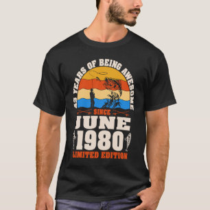 T-shirt Vintage juin 1980 43 ans Pêche 43e anniversaire