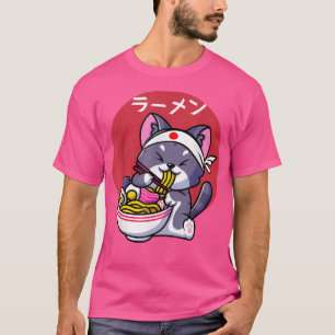 T-shirt Vintage Kawaii Anime Ramen Chat Japonais nourritur