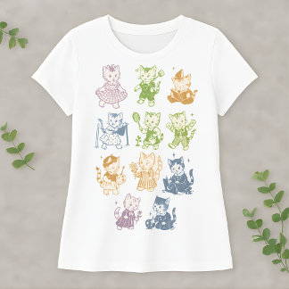 T-shirt Vintage Kawaii Cat Cute Retro Kitty Illustration