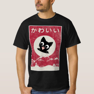 T-shirt Vintage Kawaii Chat Japonais Anime Noir Cadeaux En