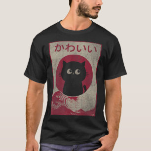 T-shirt Vintage Kawaii Chat Japonais Anime Noir Gift Girls
