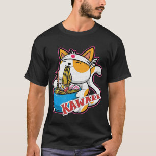T-shirt vintage kawaii chat manger ramen anime retro Japan