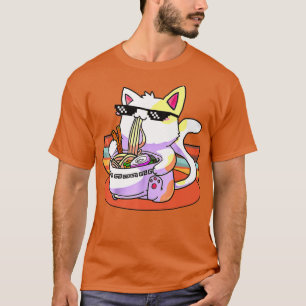 T-shirt Vintage Kawaii Ramen Chat Japonais Neko Noodle Cad