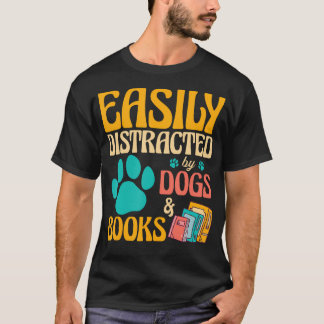 T-shirt Vintage Library Easily Distracted By Books And Dog