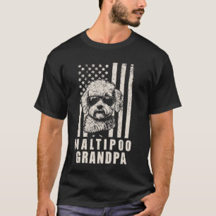 T-shirt Vintage Maltipoo Grand-père Chien Drapeau Américai