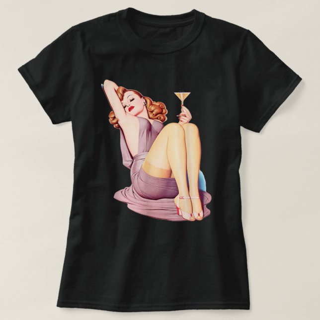T-shirt Vintage Martini Drinking Pin Up Girl (Design devant)