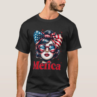 T-shirt Vintage Messy Bun Merica Lunettes de soleil Femmes
