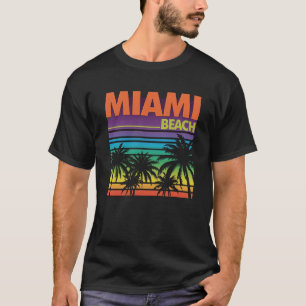 T-shirt Vintage Miami Beach Sunset Palm Trees Retro 80s