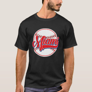 T-shirt Vintage Miami Cityscape Baseball Homme Femmes Ki