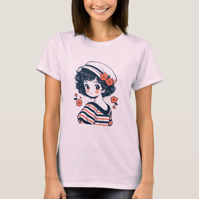 T-shirt vintage mignonne fille Anime (Devant)