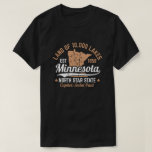 T-shirt Vintage Minnesota Land of 10,000 Lakes Map Design<br><div class="desc">Celebrate your Minnesota pride with this vintage-inspired design featuring the iconic 'Land of 10, 000 Lakes' and 'North Star State' nicknames. This distressed graphic includes an outline of the Minnesota state map, the establishment year 'EST 1858', and its capital city 'Saint Paul'. Perfect for residents, visitors, or anyone who loves...</div>