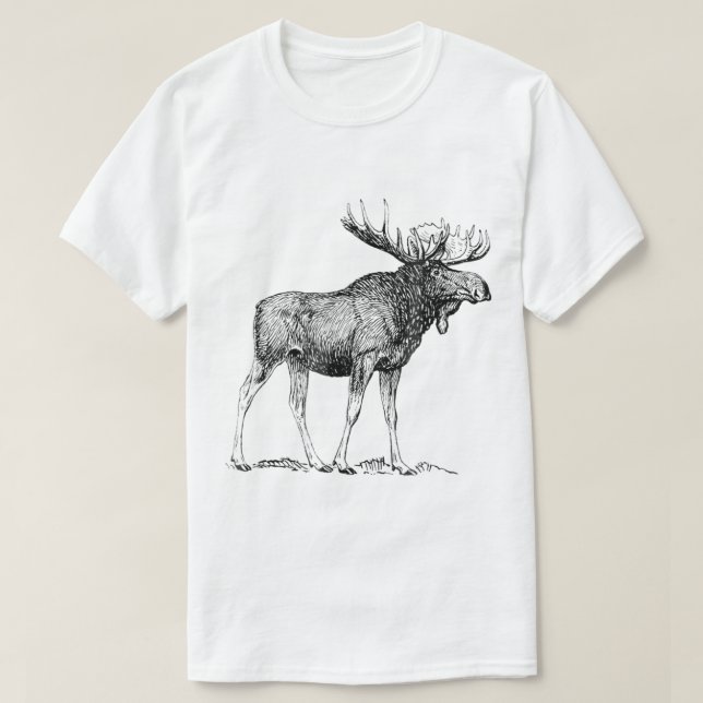 T-shirt Vintage Moose Wildlife Engraving Art (Design devant)